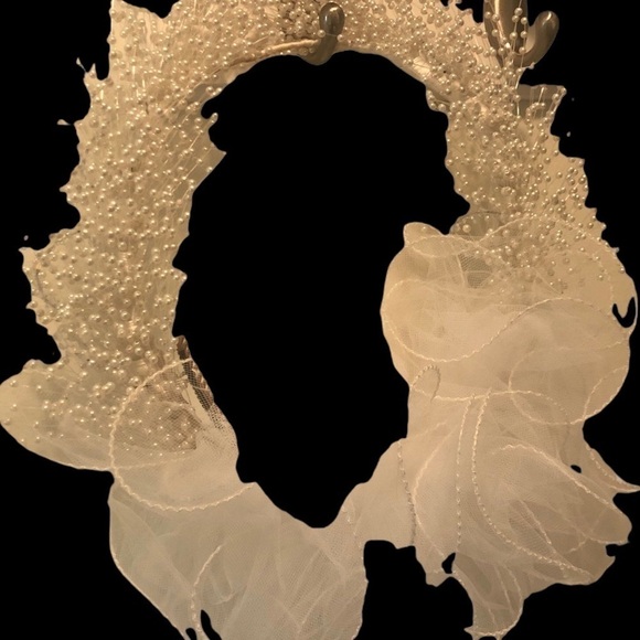 Vintage Wedding Veil Mid Length Tulle Tiny White Seed Pearls Headband 41” Ornate - Picture 7 of 8